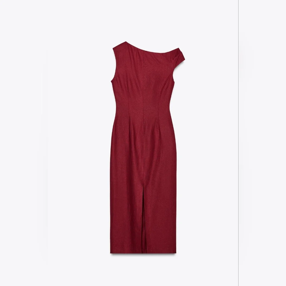 ❌️SOLD❌️RUCHED LINEN BLEND MIDI DRESS SIZE L - Picture 7 of 8
